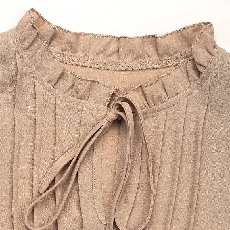 Solid-color casual lace-up V-neck stylish shirt