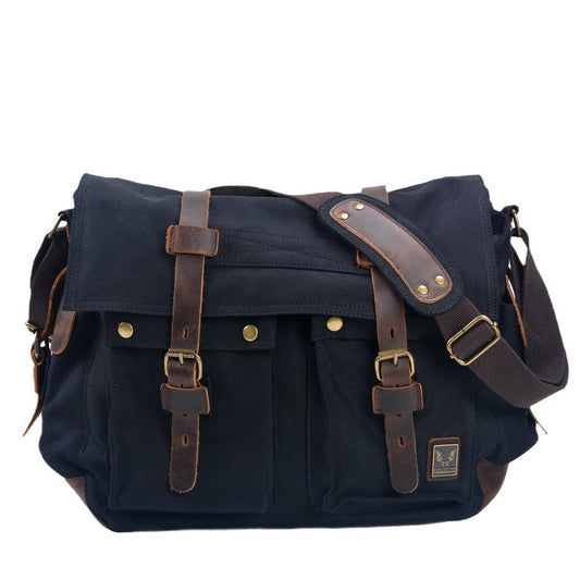 Vintage Canvas Leather Laptop Satchel for Men_CWAB5567