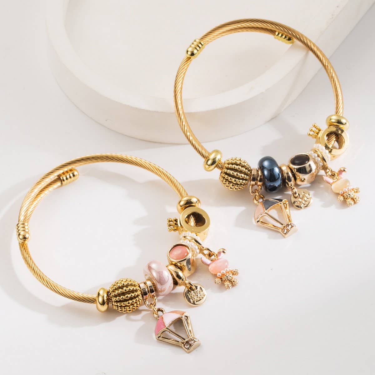 Rhinestone Balloon & Bunny Alloy Bracelet