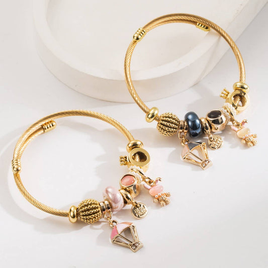 Rhinestone Balloon & Bunny Alloy Bracelet