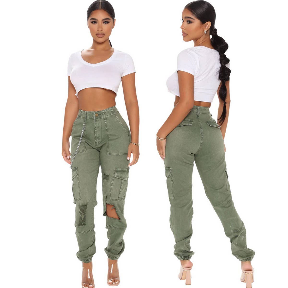WOMEN FASHIONABLE CASUAL SLIM FITTING CARGO PANTS_CWBLP0355