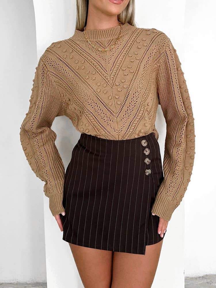 Fashionable simple round-neck jacquard sweater
