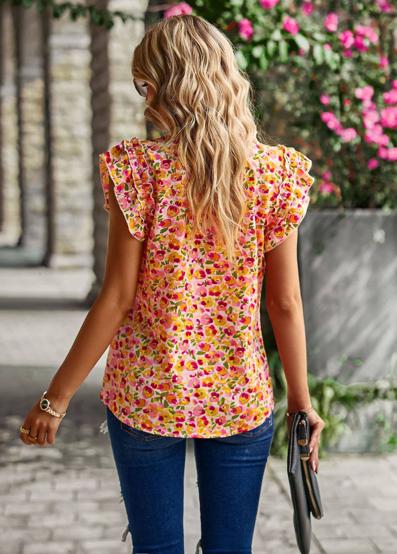 STYLISH V-NECK FLORAL BLOUSE