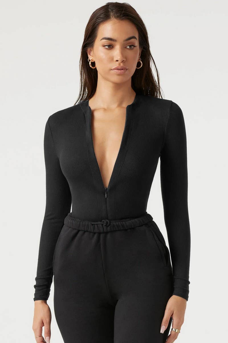 SEXY ZIP UP LONG SLEEVE TOPS BODYSUITS_CWSBS0110
