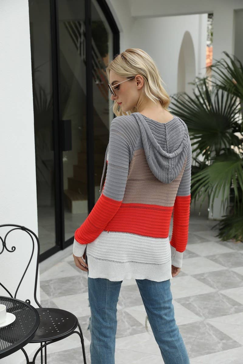 WOMEN COLOR MATCHING STRIPE HOODIE_CWOHOL0459