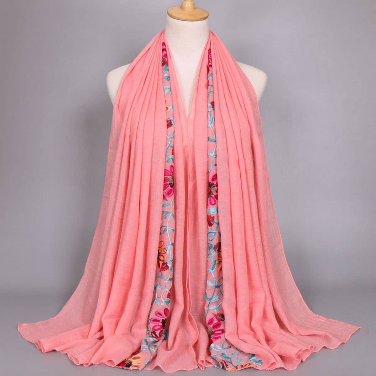 EMBROIDERED COTTON SCARF LONG VEIL SHAWL