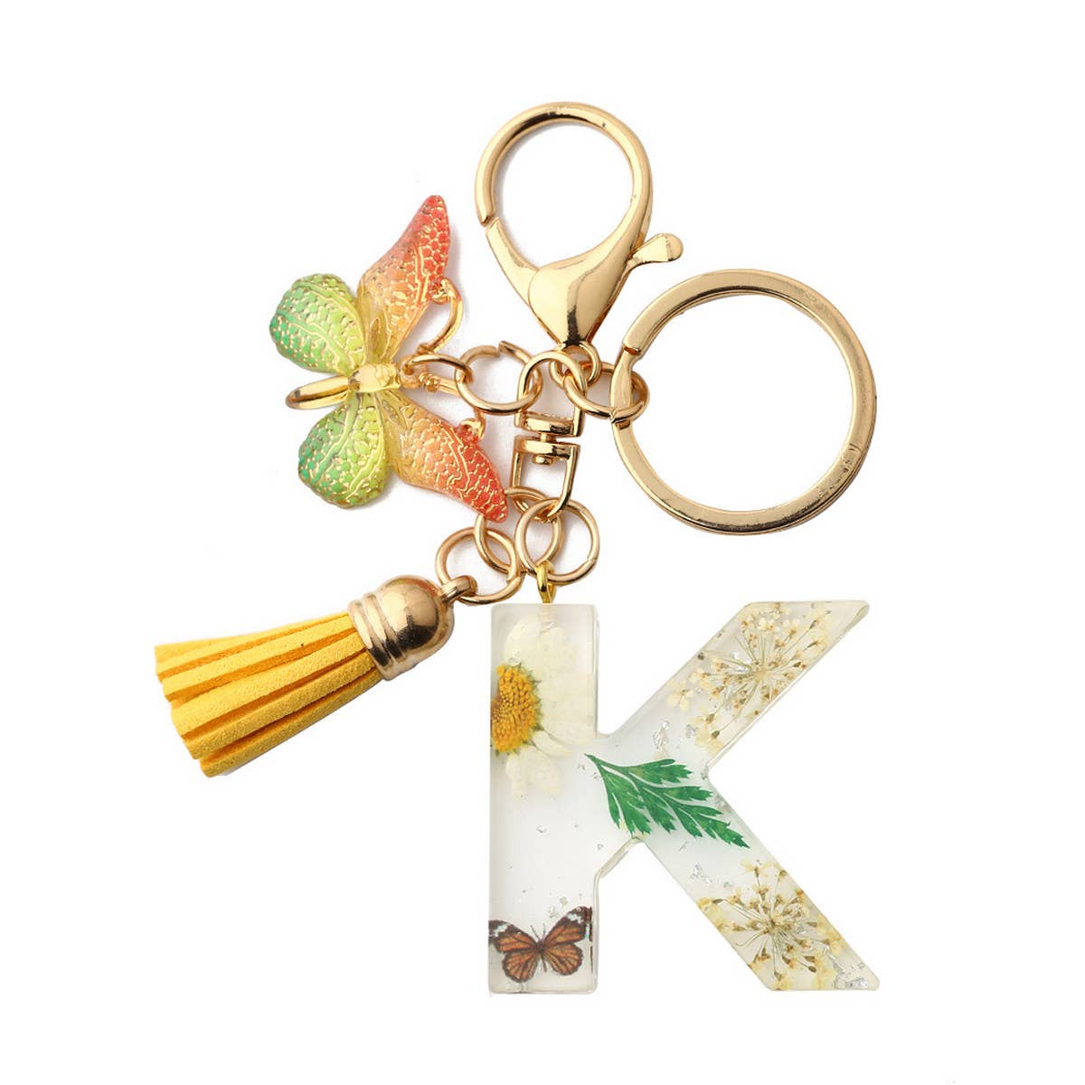 DRIED FLOWER PRINTED LETTER KEYCHAIN