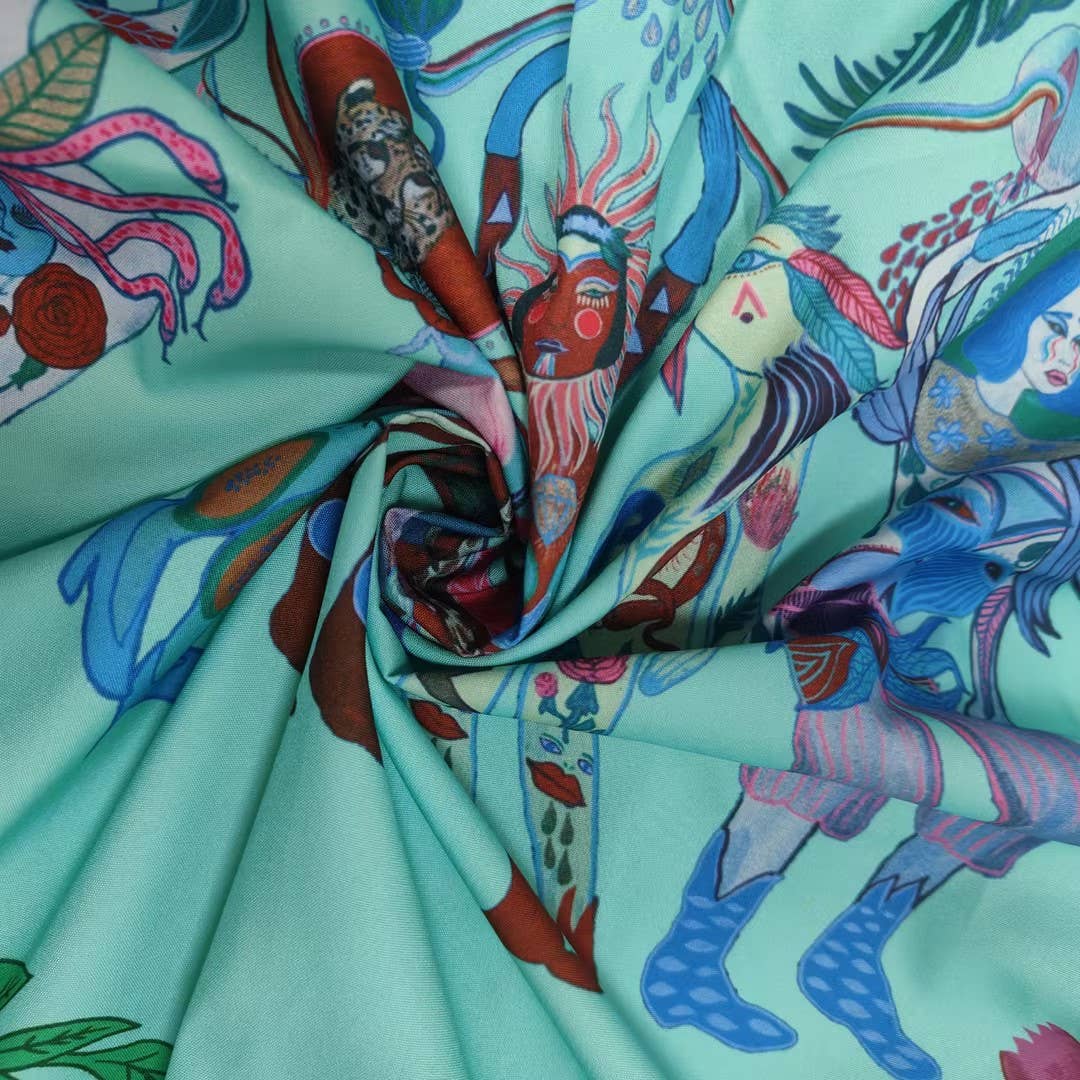 Lantern sleeve print lapel waist swing dress