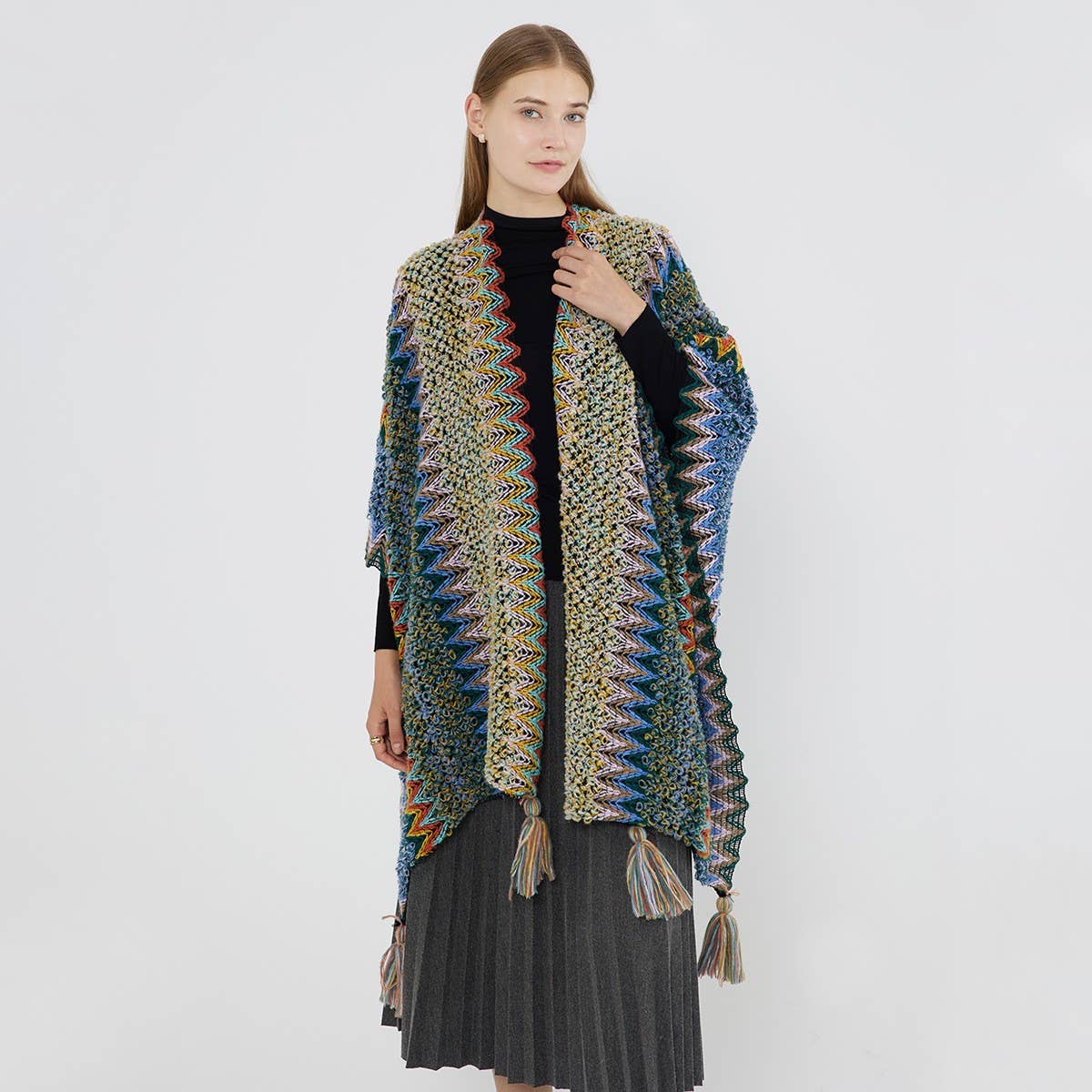 Vintage cashmere knitted jacquard shawl