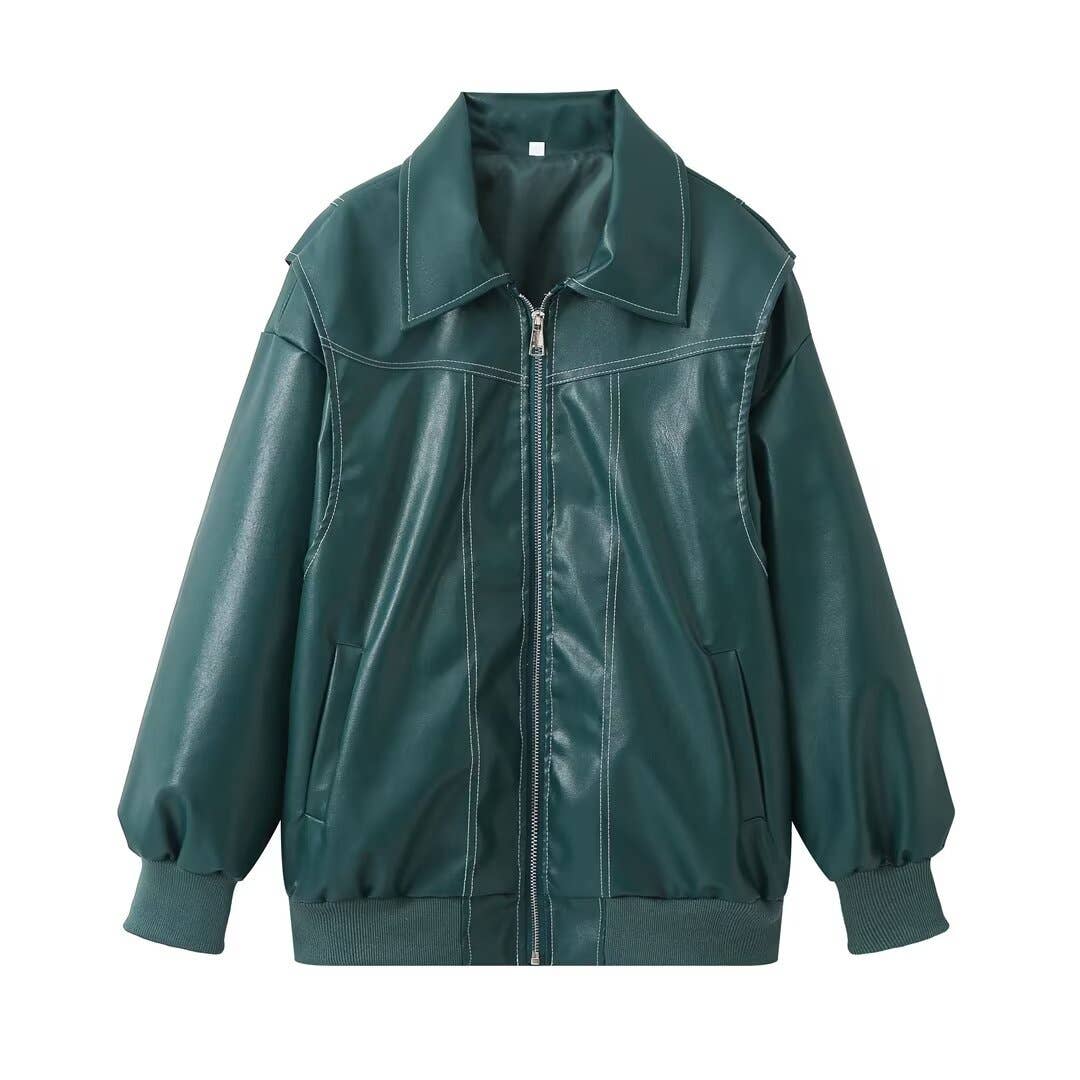 Fashionable and versatile solid-color PU jacket