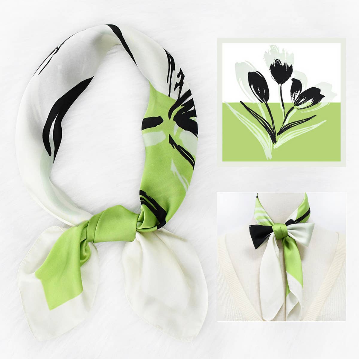 Floral Silk Scarf-Fresh & Elegant Square Headscarf