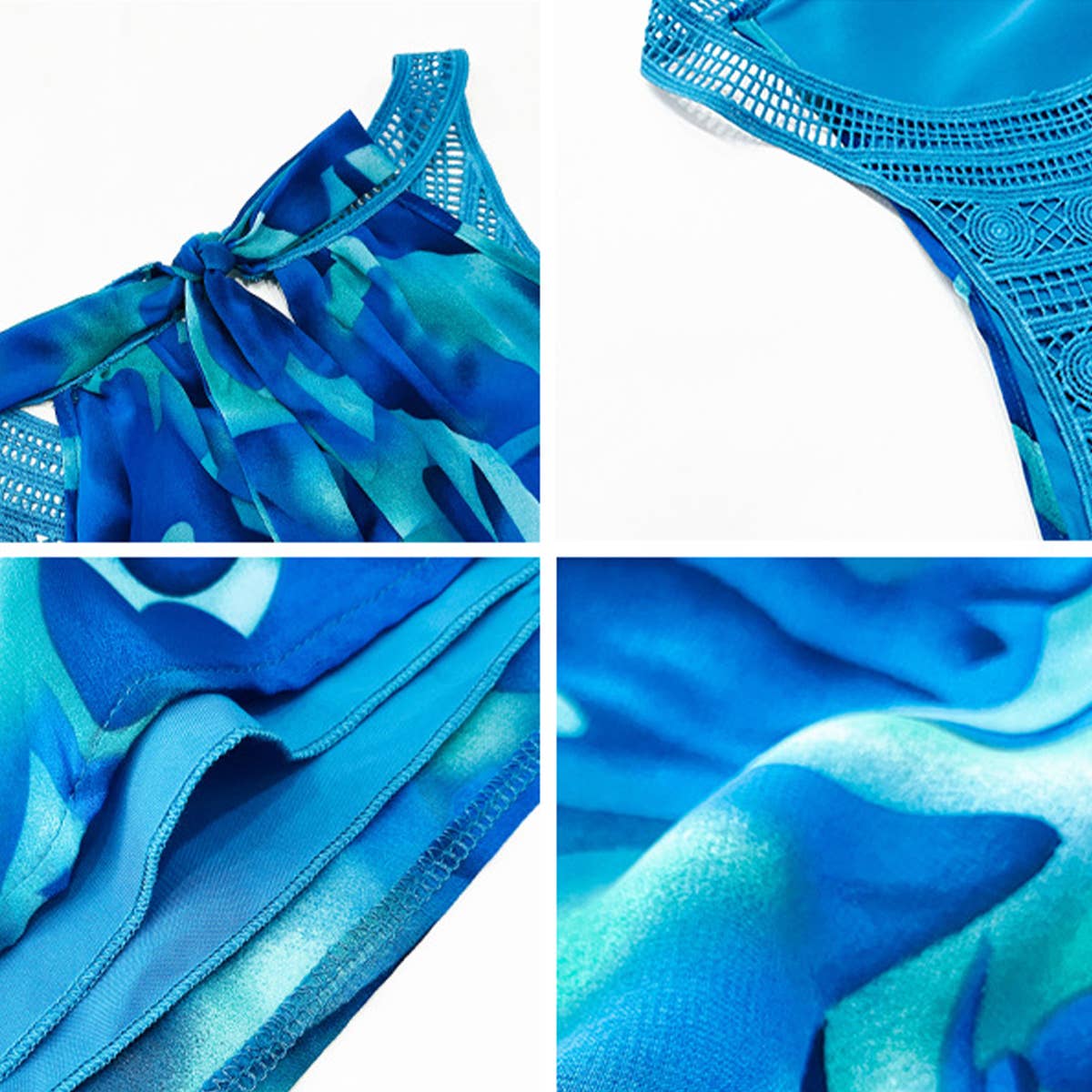 SLEEVELESS CREW NECK CUTOUT PRINT BLOUSE