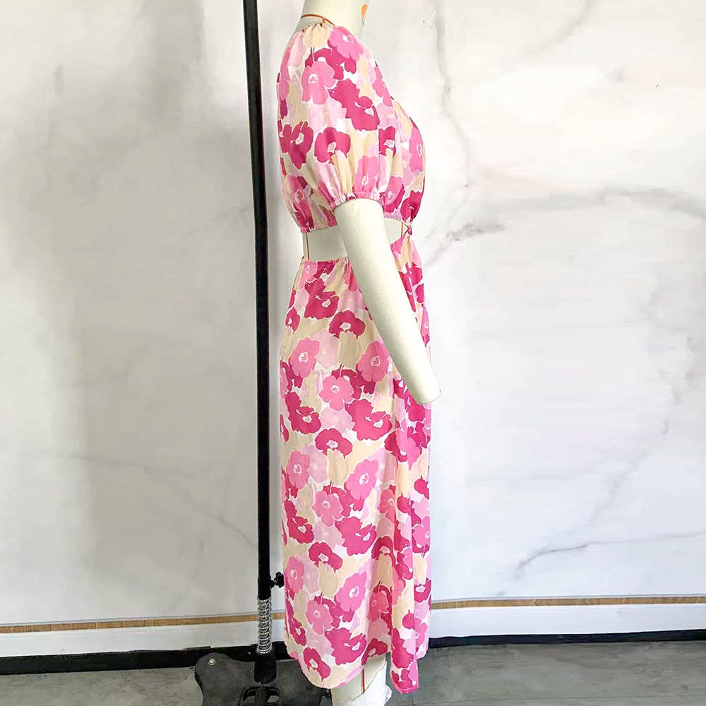 PRINT SLIM DRESS WITH SQUARE NECK AND SHOULDER