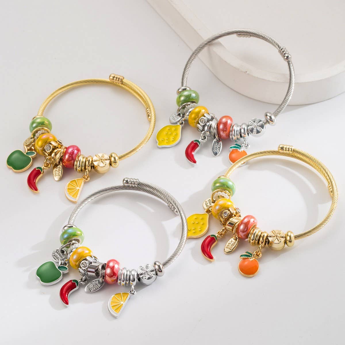 Adjustable Stainless Steel Fruit Charm Bracelet_CWMM8601