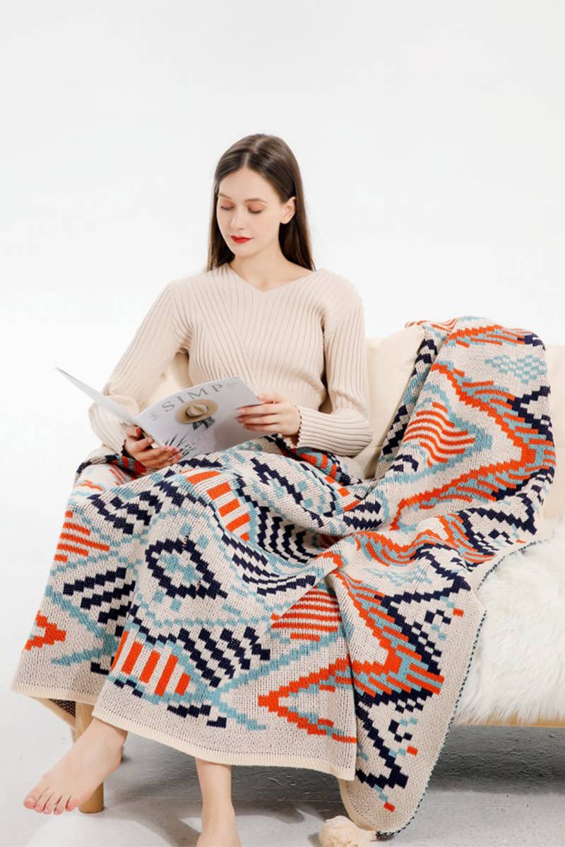 SOFT COZY KNIT SOFA BLANKET FRINGED SHAWL_CWASC0155