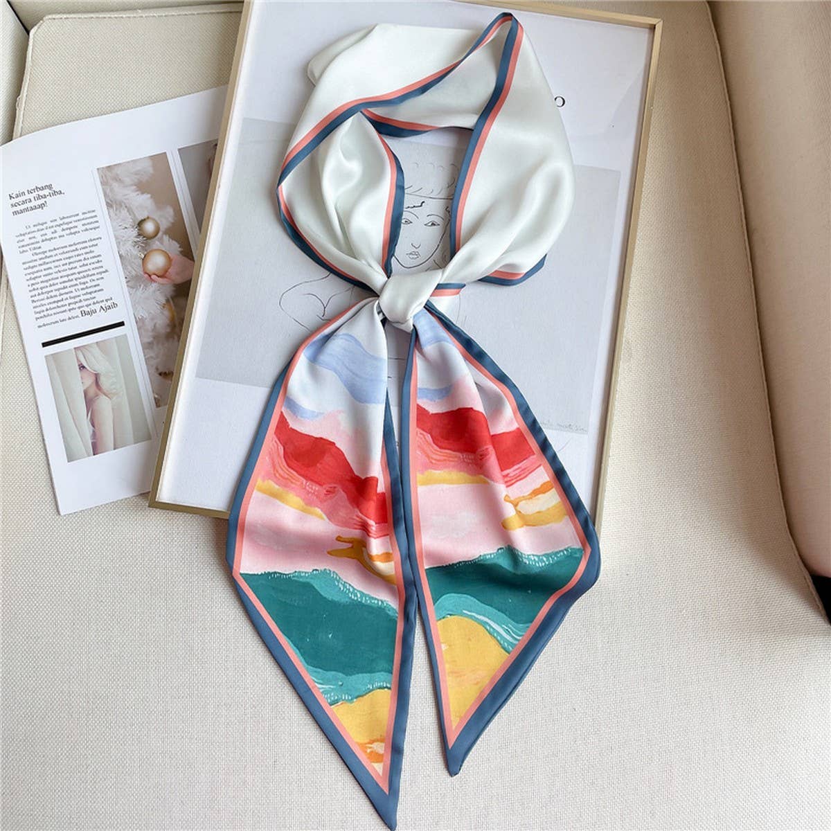 IMITATION SILK RIBBON BEVEL WIDE COLLAR HEAD SCARF