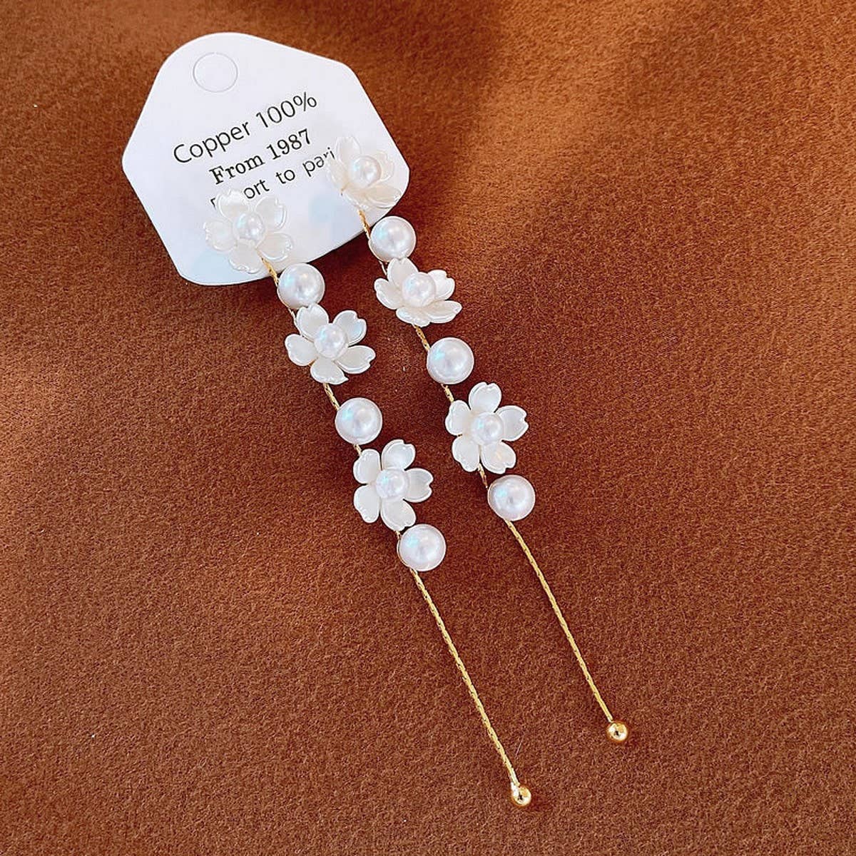 FRENCH RETRO PEARL FLOWER LONG TASSEL EARRINGS