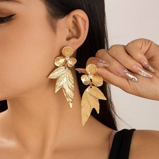 SWEET AND COOL 3D GINKGO LEAF AND FLOWER EARRINGS
