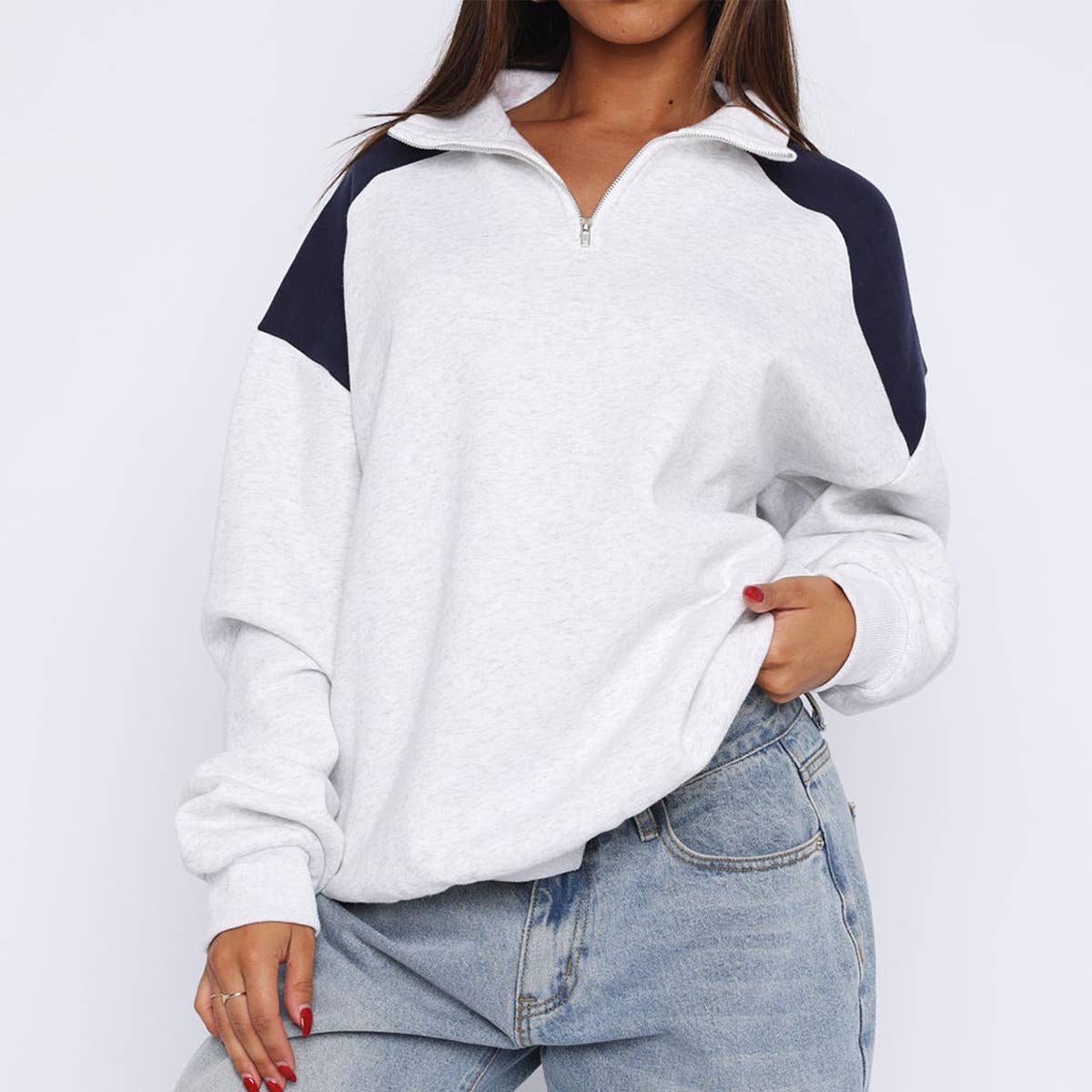 LONG SLEEVE KNIT LOOSE COLOR MATCHING HOODIE