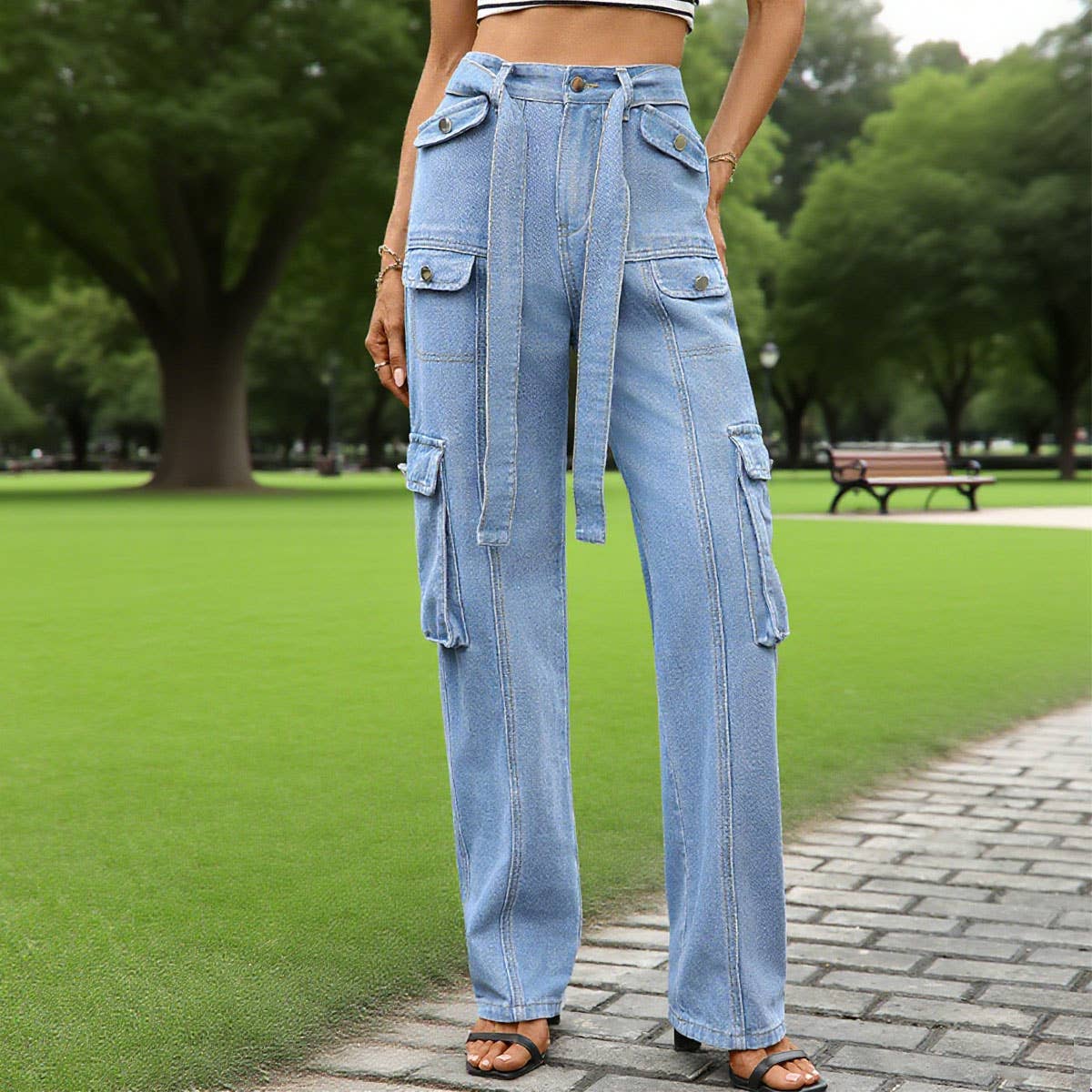 Washed denim heavy industry casual workwear pants