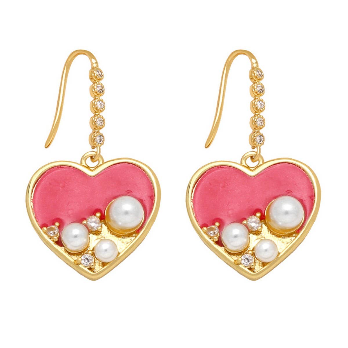 RETRO COLORED HEART SHAPED PEARL EARRINGS_CWAJE1019