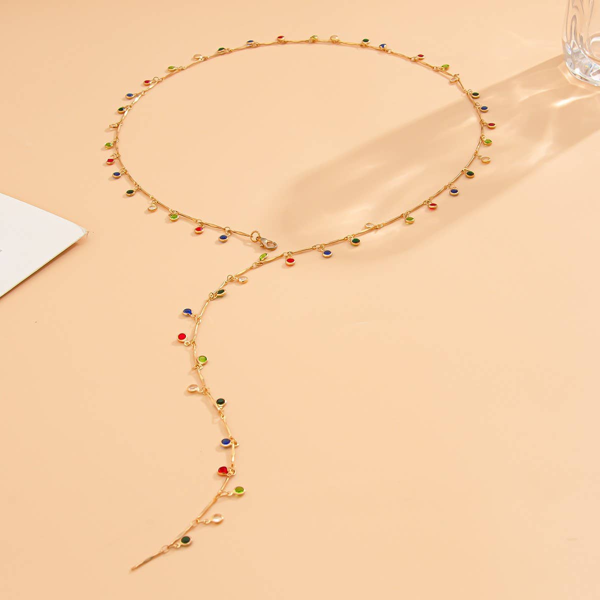 FASHIONABLE COLORFUL CRYSTAL Y-SHAPED NECKLACE