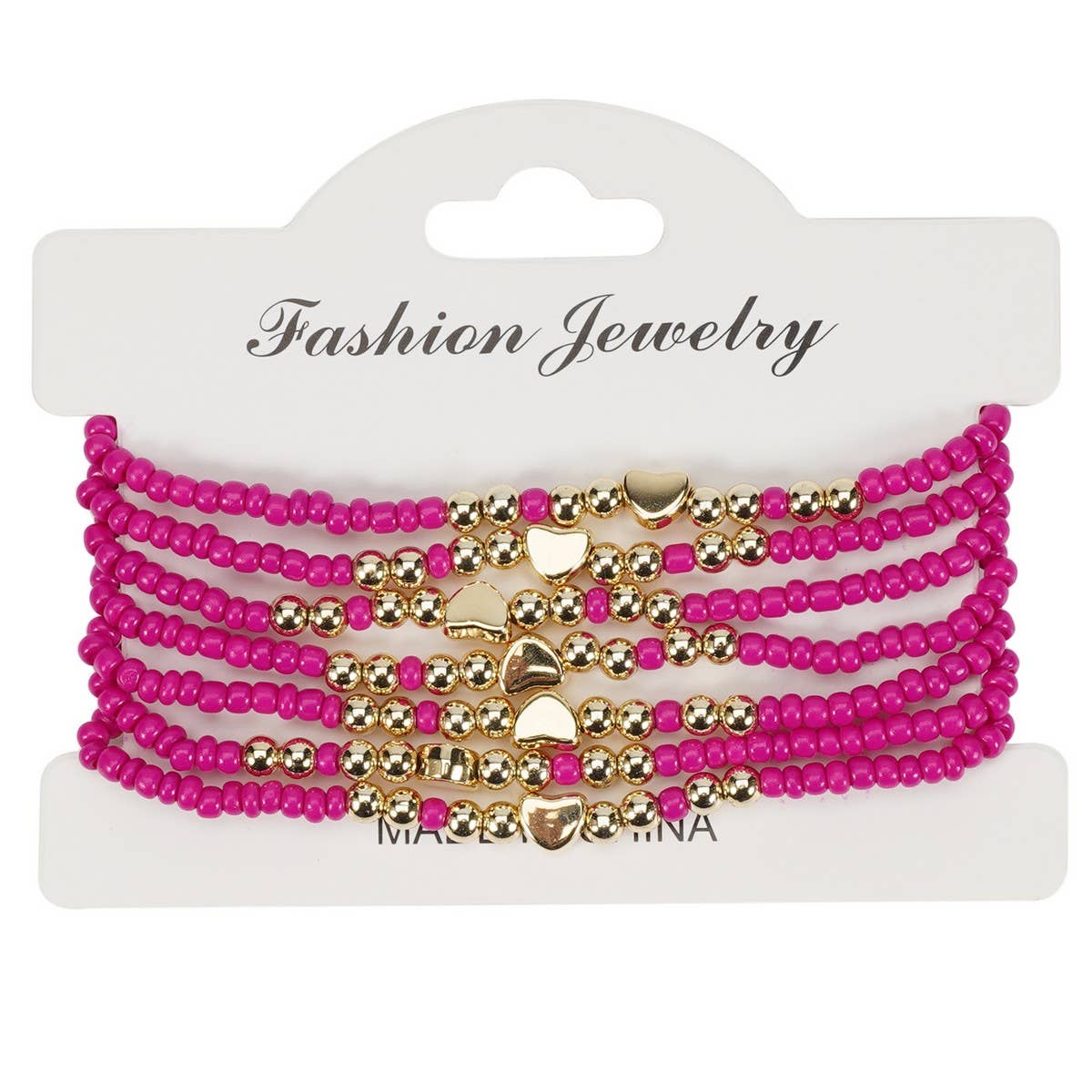 CWAJE05685_BOHO HEART MULTI LAYER ELASTIC BEADED BRACELET