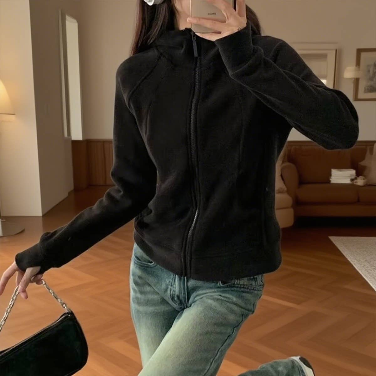 Double-sided fleece thickened warm hooded jacket