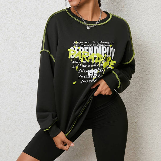 SOLID COLOR LOOSE ROUND NECK LONG-SLEEVED HOODIE