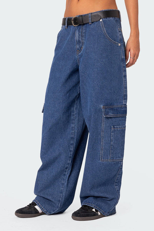 More than pocket loose tooling wide-legged jeans