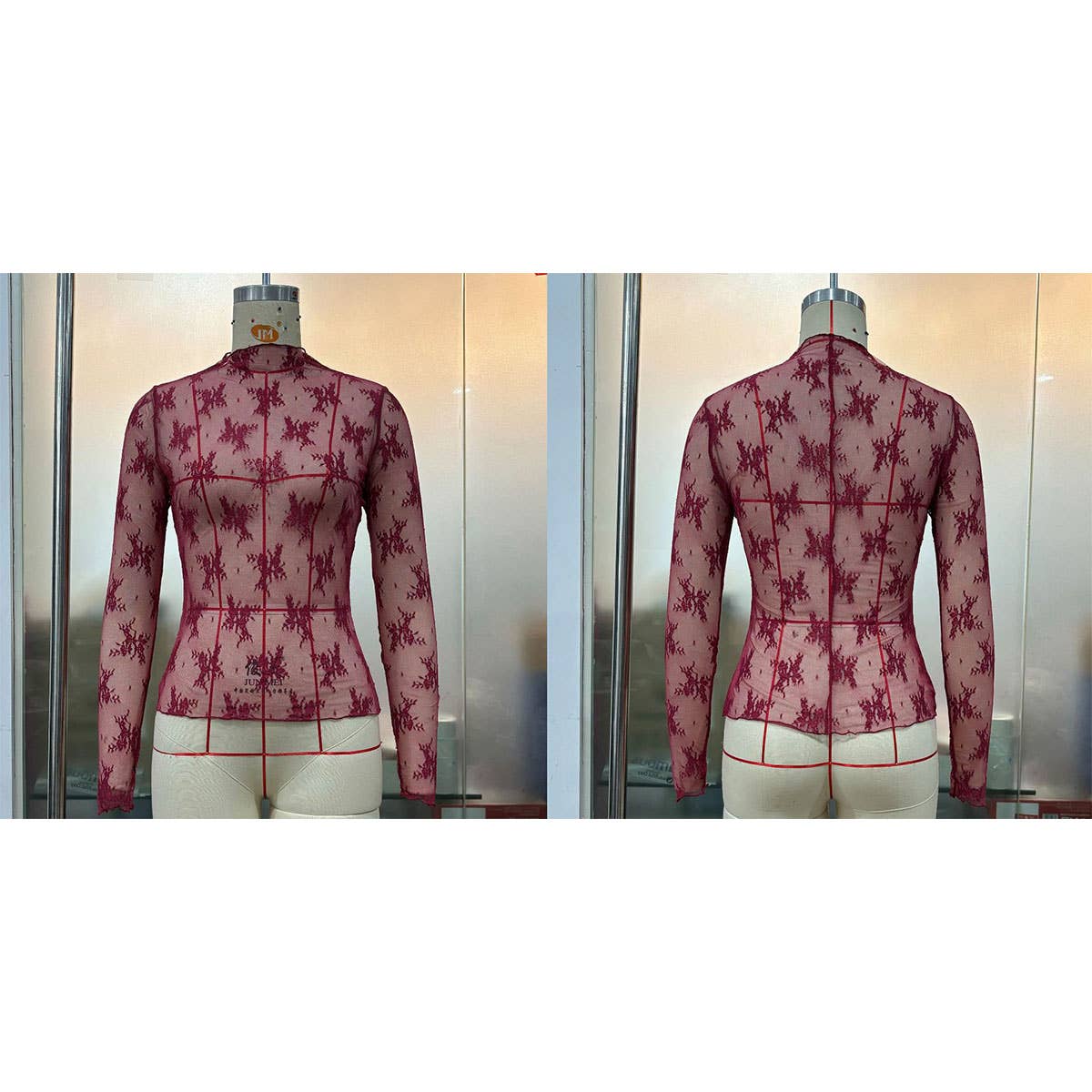 SEMI SHEER MESH LACE TOP BOTTOMING SHIRT