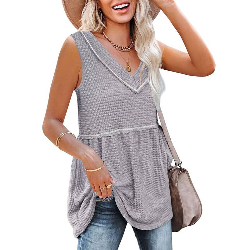 V-NECK SLEEVELESS SOLID COLOR TANK TOP