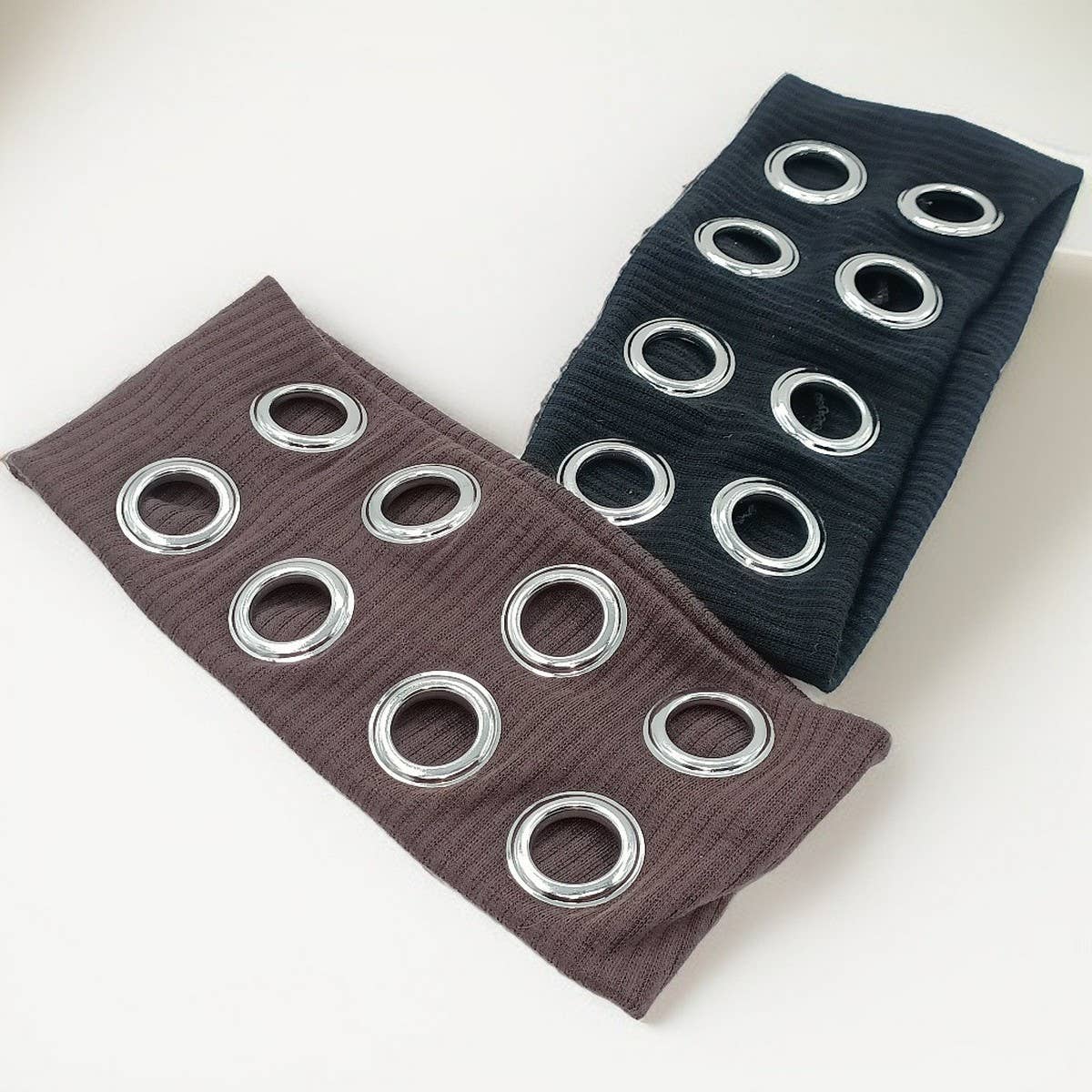 Wide Punk Fabric Headband with Metal Eyelets