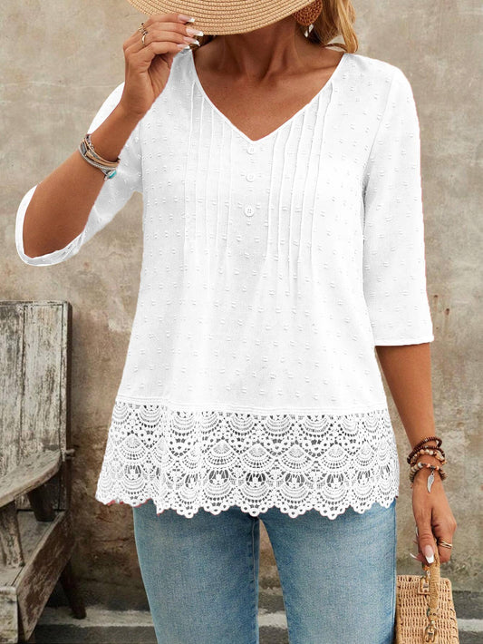 Hollowed-out embroidered lace French-style shirt