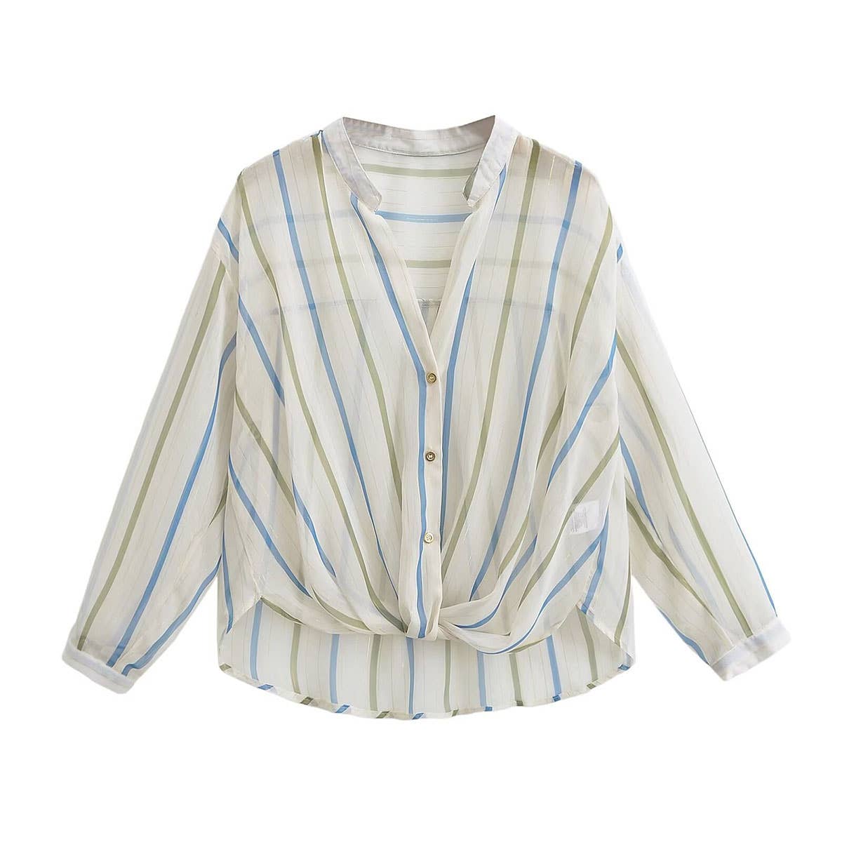 FASHIONABLE METALLIC LINE TRANSLUCENT BLOUSE