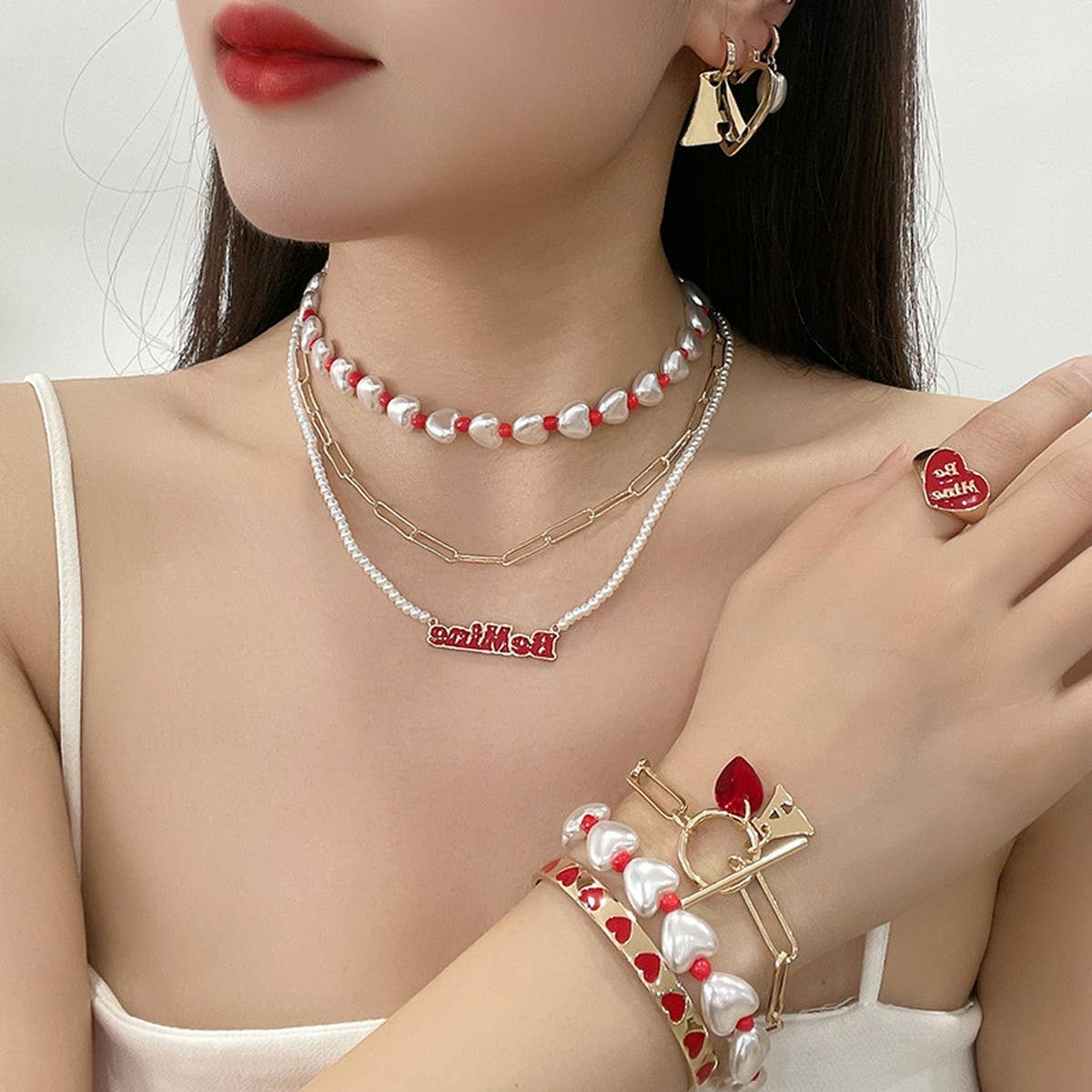 HEART-SHAPED ZIRCONIUM INLAID MULTI-ROW NECKLACE