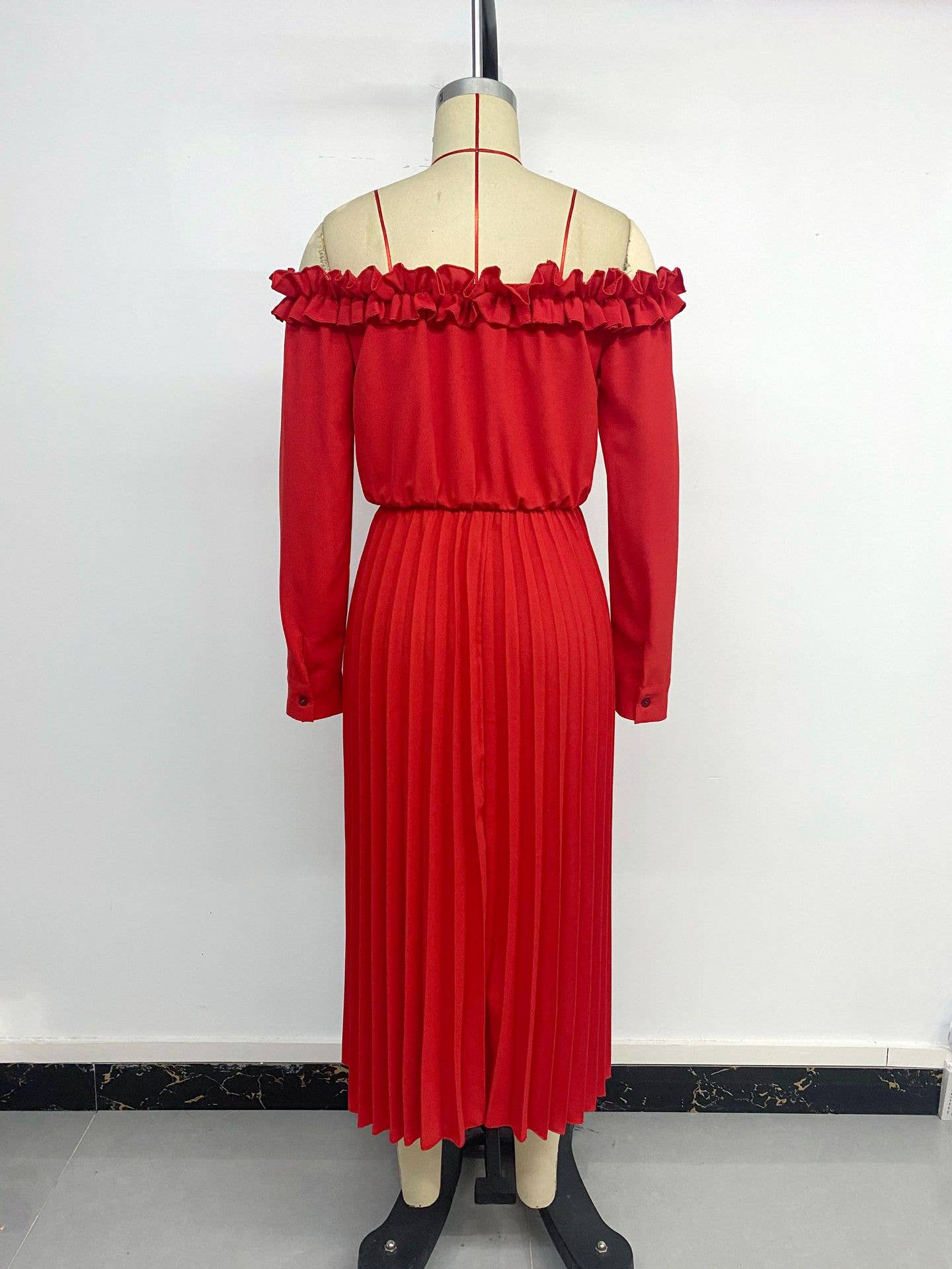 One-shoulder long-sleeved cinched waist dress