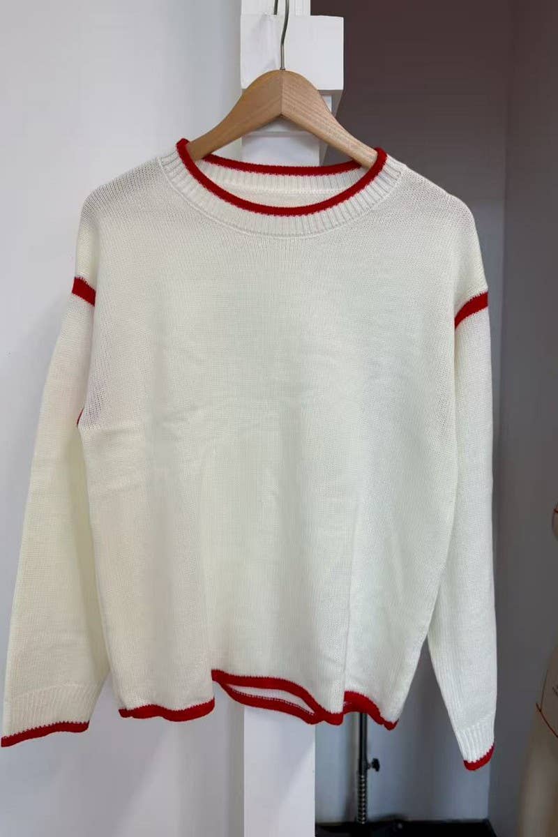 CWOSWL07715-COLORBLOCK CHRISTMAS SWEATER WOMEN CASUAL PULLOV