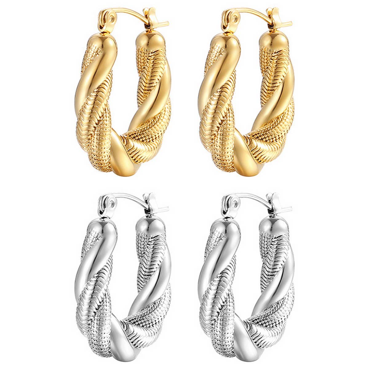 18K GOLD PLATED LIGHTWEIGHT TWISTED HOOP EARRINGS_CWAJE0553