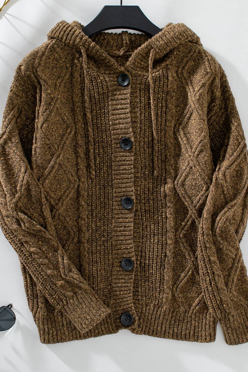 CWOCAL0864_HOODED DRAWSTRING KNITTED CARDIGAN