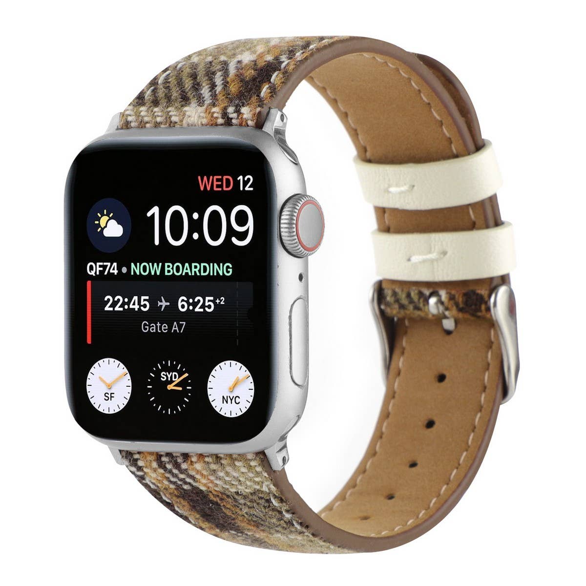IWATCH8-1 PLUSH CHECKERED LEATHER STRAP