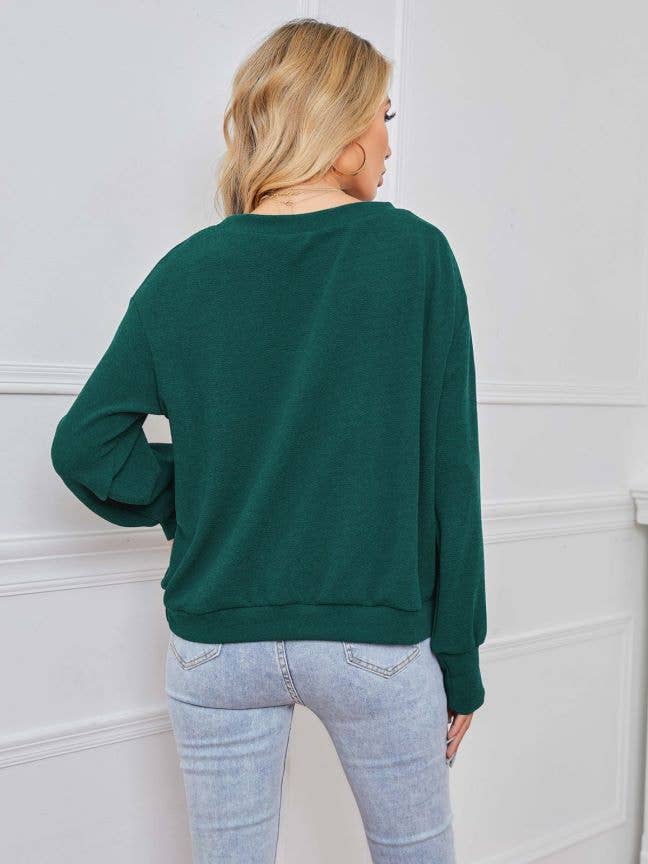 SOLID COLOR PULLOVER LONG-SLEEVED BAGGY TOP