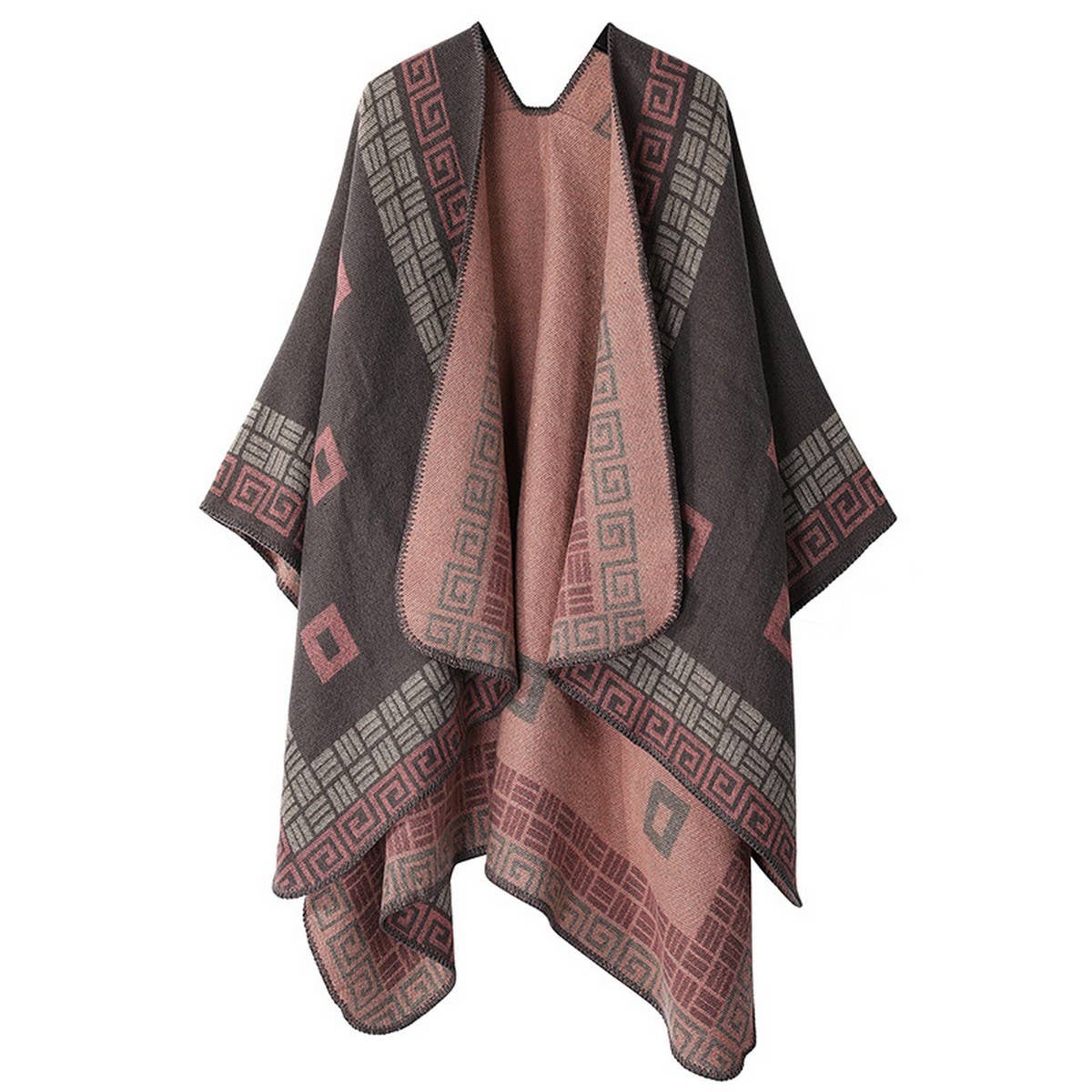 DOUBLE-SIDED PLAID FAUX CASHMERE SHAWL CAPE
