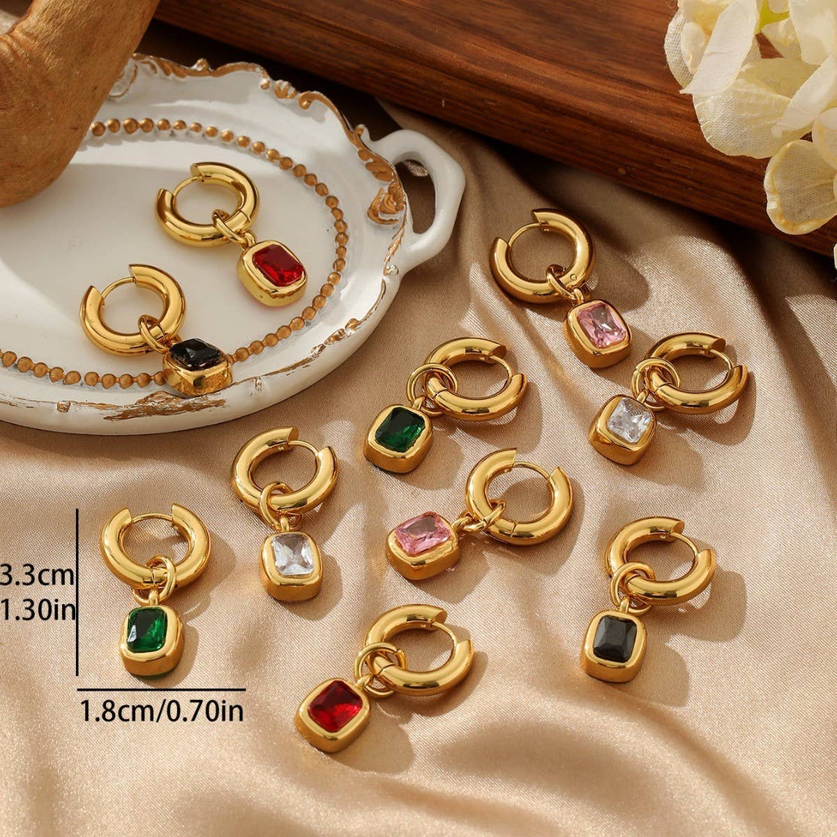 ELEGANT BAGUETTE GOLDPLATED STAINLESS STEELEARRINGS