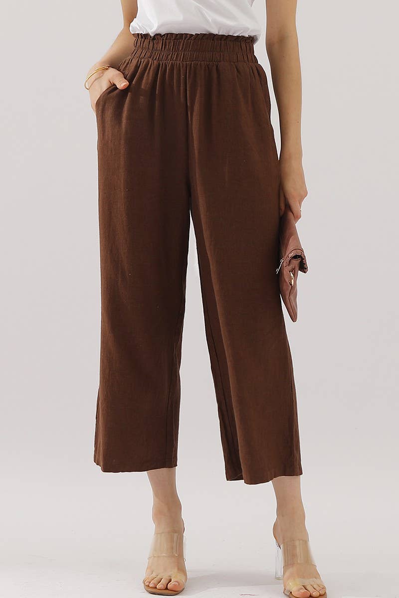 CWBLP416_EASY PULL ON LINEN CAPRIS PANTS WITH SIDE POCKET