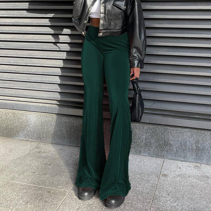 SOLID COLOR VELVET ELASTIC HIGH-WAISTED PANTS