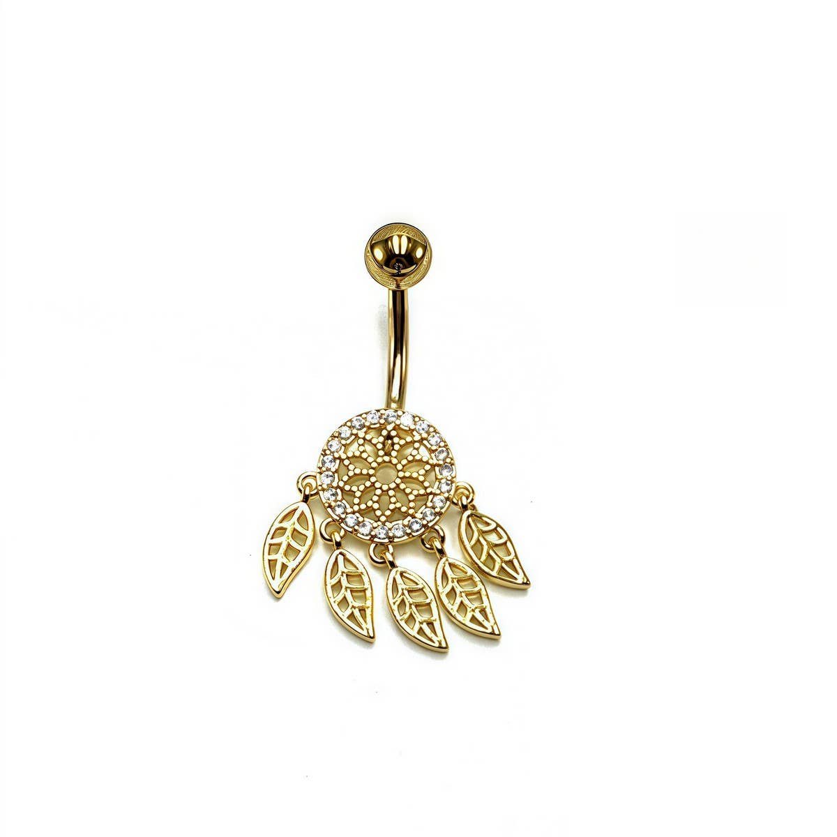 Leaf Mesh CZ Navel Ring Stainless Steel Jewelry