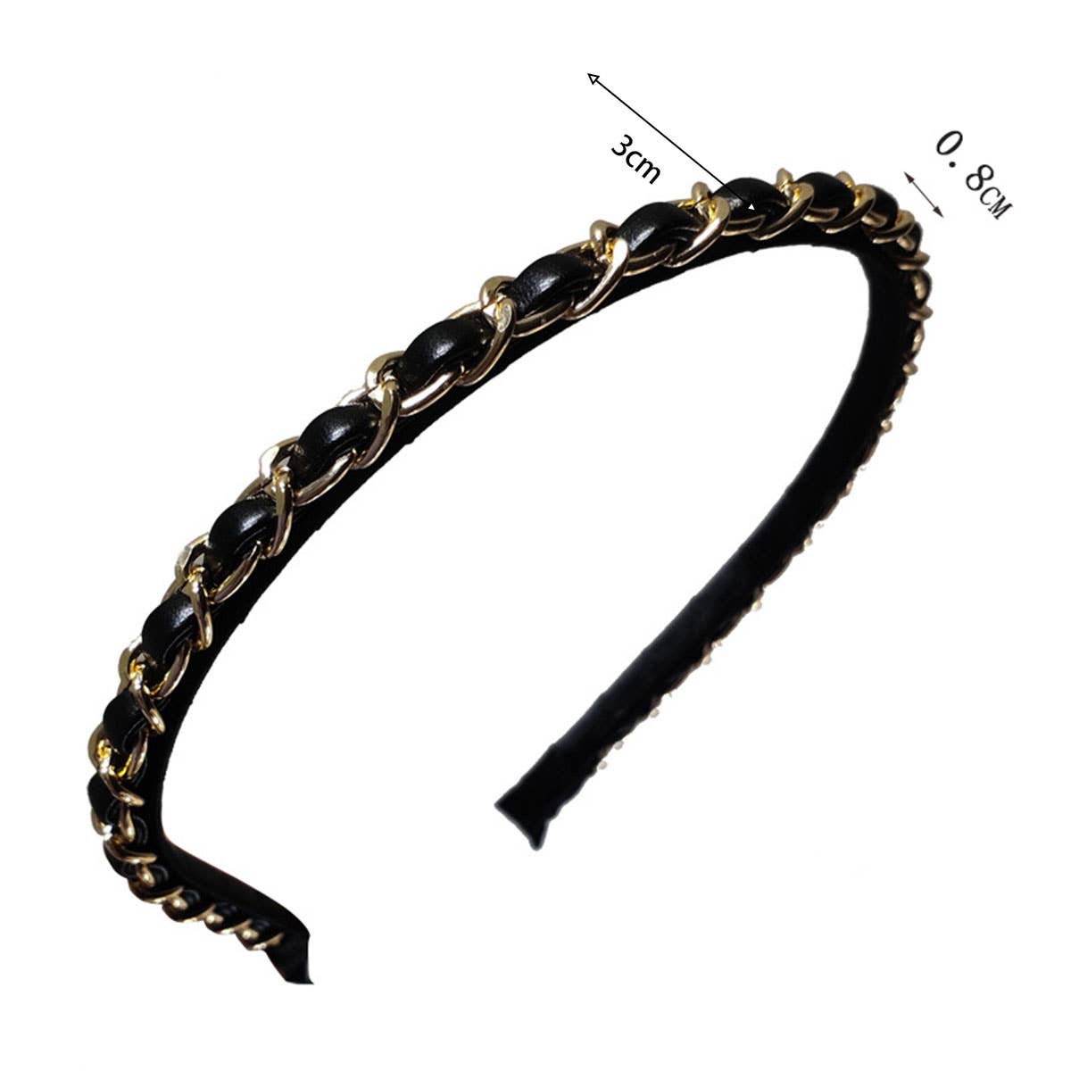 SIMPLE VINTAGE LEATHER METAL CHAIN FINE HEADBAND_CWAHA0637