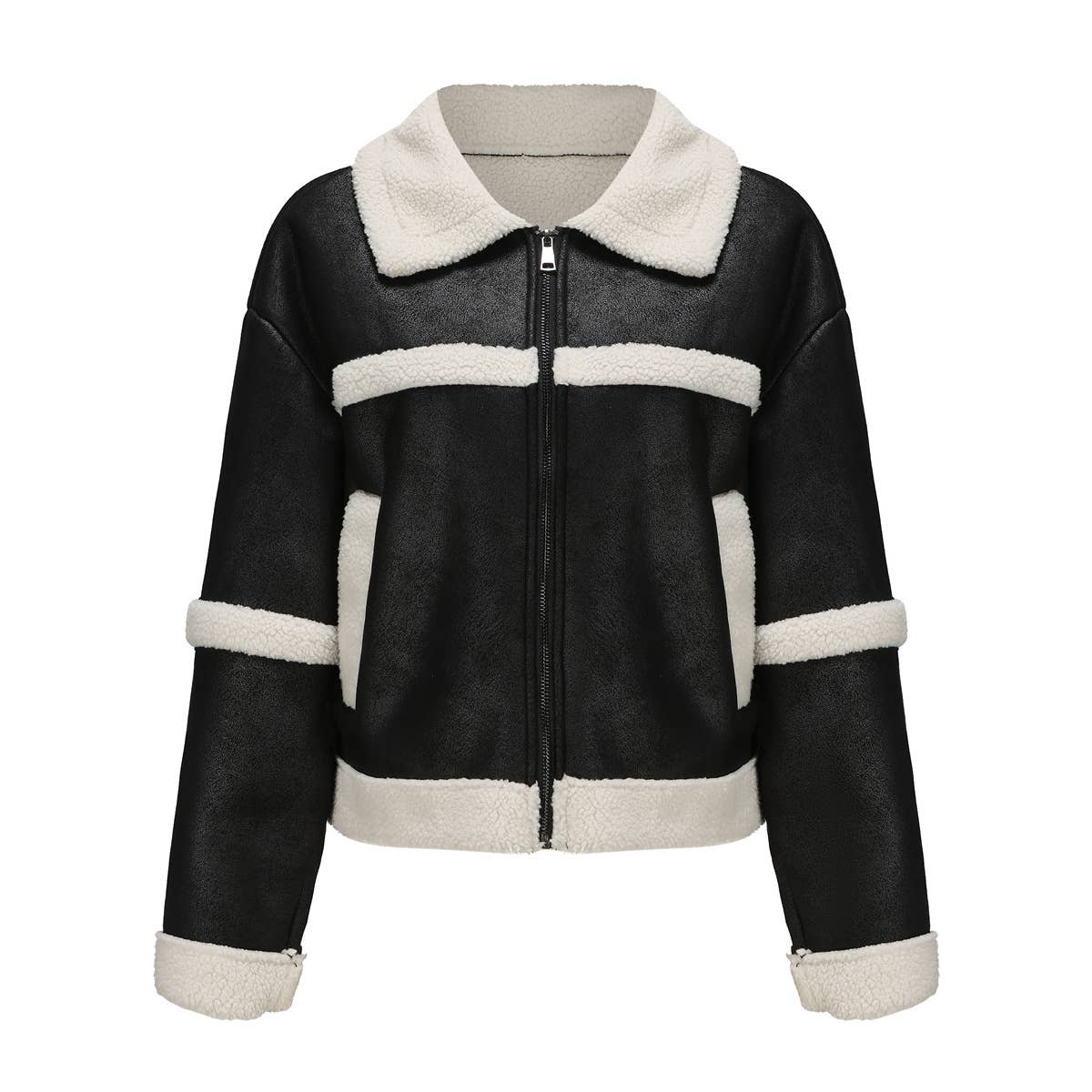 STYLISH WARM FUR COAT WITH FLEECE LAPEL