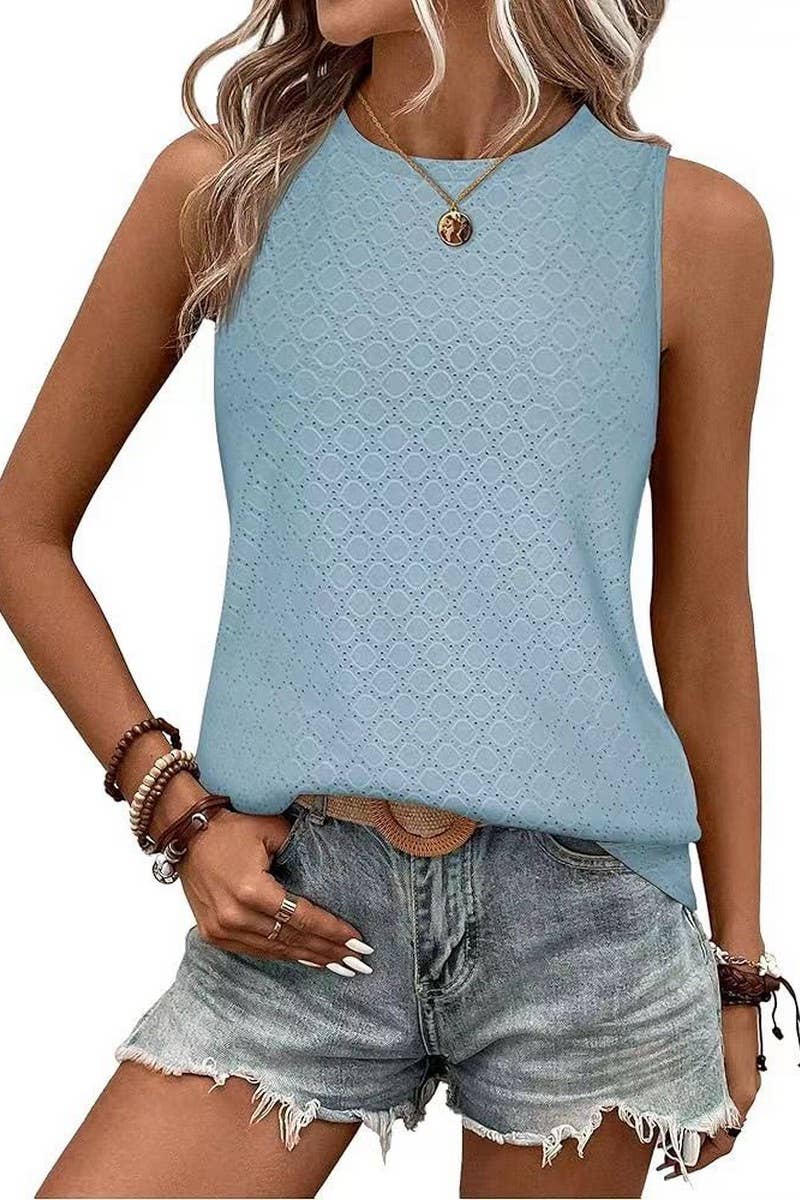 Cwttsl0232_Round Neck Sleeveless Knit Top